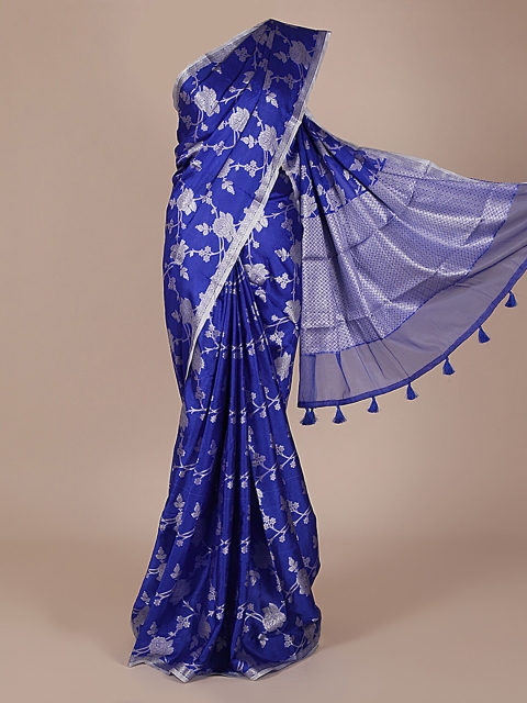 

Pothys Blue & Silver-Toned Art Silk Printed Saree