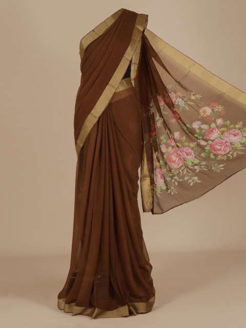 

Pothys Olive Green Solid Poly Chiffon Saree