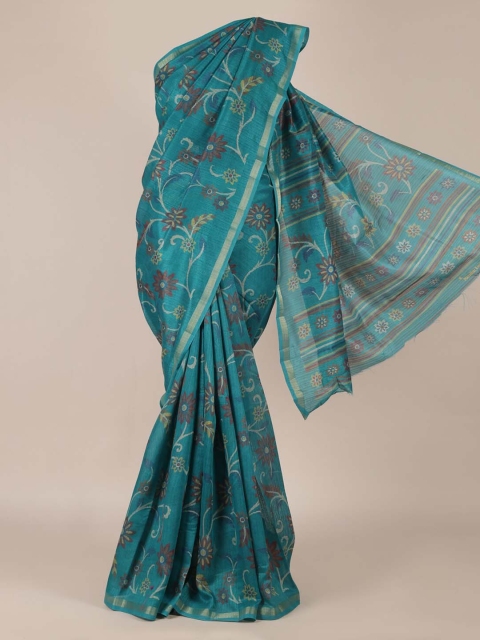 

Pothys Teal Woven Design Jute Silk Saree with Zari Border
