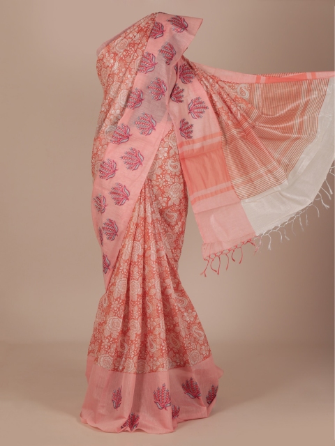 

Pothys Peach-Coloured Floral Printed Manipuri Cotton Blend Saree