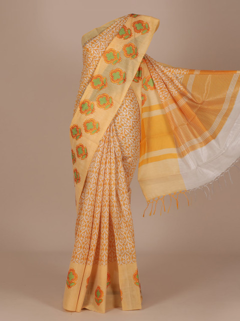 

Pothys Yellow Woven Design Cotton Blend Saree