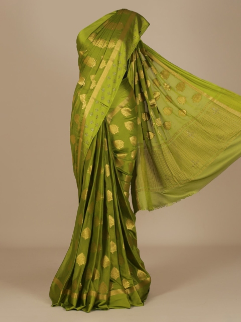 

Pothys Green & Gold-Toned Poly Chiffon Printed Saree