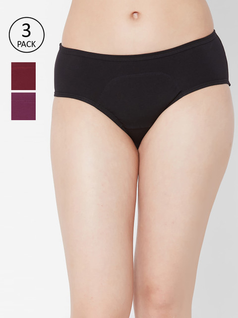 

Juliet Women Pack Of 3 Solid Period Briefs PERIOD PANTY-BK-MR-CC, Black