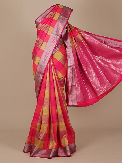 

Pothys Pink & Yellow Art Silk Checked Saree