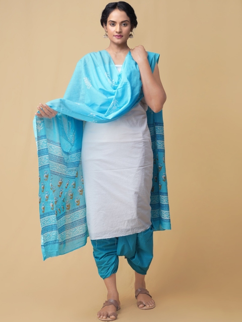 

Unnati Silks Women White & Turquoise Blue Unstitched Dress Material