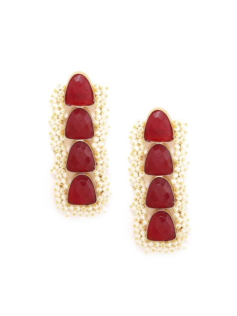 

Kairi Maroon Gold Plated Handcrafted Contemporary Drop Earrings