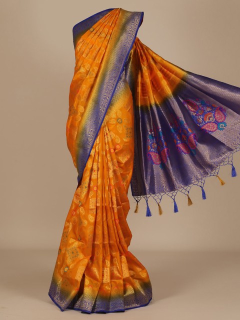 

Pothys Yellow & Blue Jute Silk Woven Design Saree