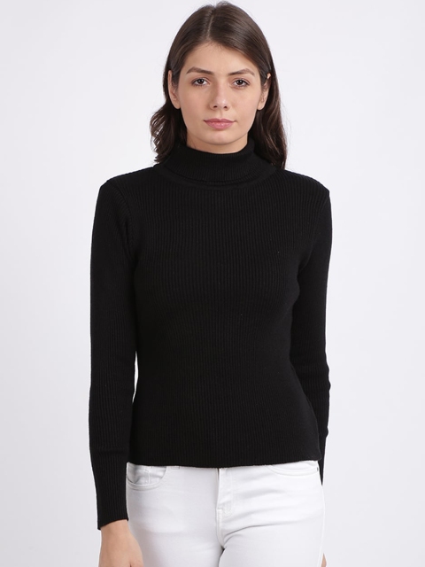 

BEVERLY BLUES Women Black Solid Slim-Fit Pullover Sweater