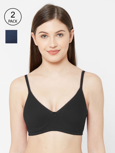 

Juliet Women Pack Of 2 Solid Non Padded Non-Wired All Day Comfort Everyday Bra 1025, Black
