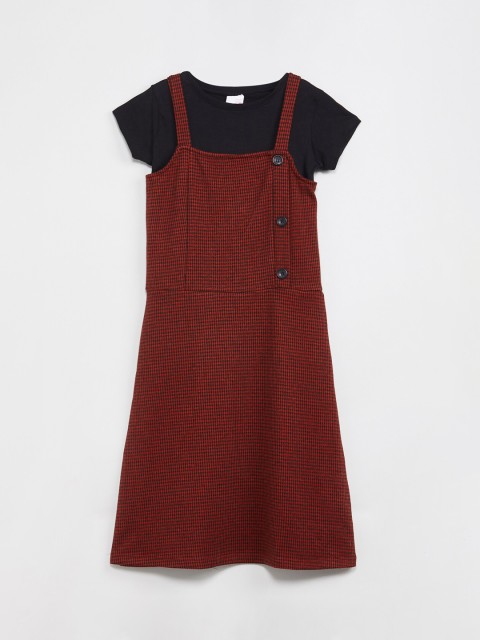 

max Girls Red Solid Pinafore Dress