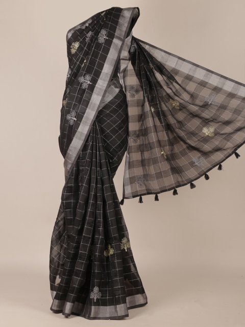 

Pothys Black Checked Jute Silk Saree