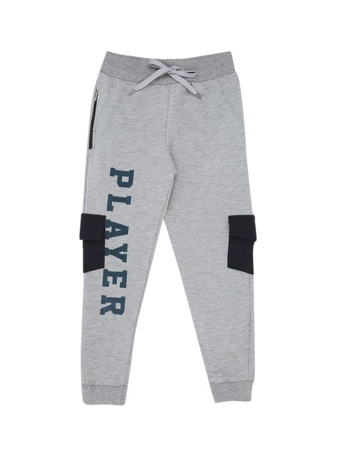 

RAINE AND JAINE Boys Grey Melange & Black Printed Straight-Fit Joggers