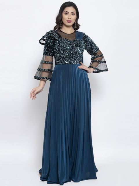 

KHALOM Women Blue Self Design Maxi Dress