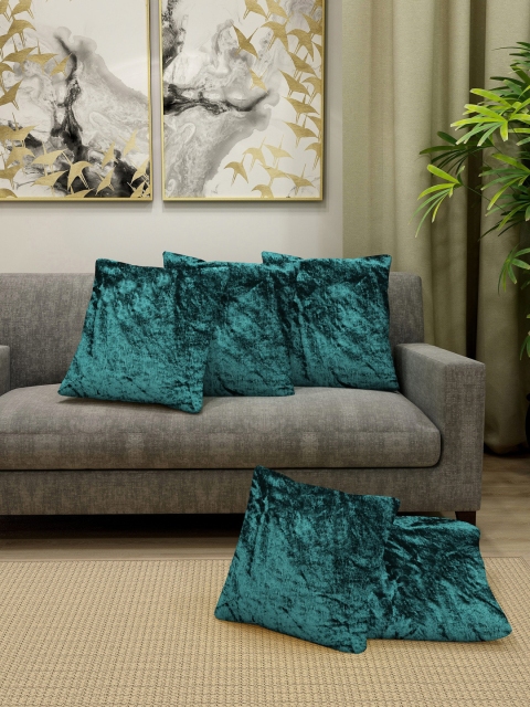 

Cortina Set Of 5 Sea Green Solid Velvet Square Cushion Covers