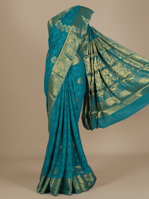 

Pothys Blue & Gold-Toned Poly Chiffon Woven Design Saree