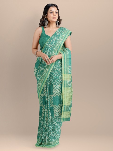 

BharatSthali Green Silk Cotton Printed Venkatgiri Saree