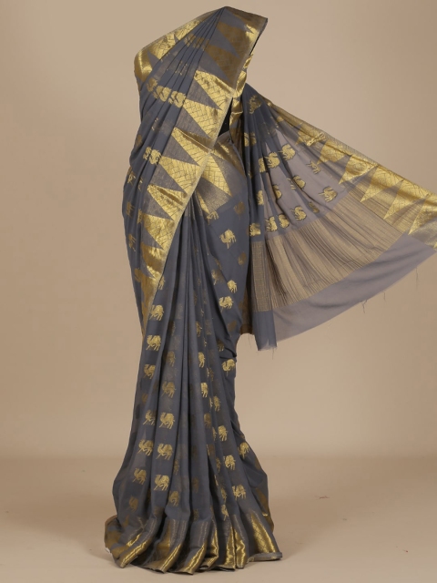 

Pothys Grey & Gold-Toned Poly Chiffon Woven Design Saree