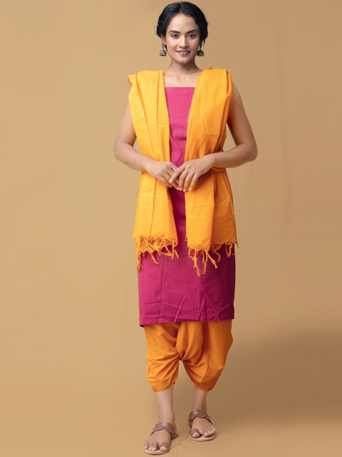 

Unnati Silks Women Pink & Orange Solid Unstitched Dress Material