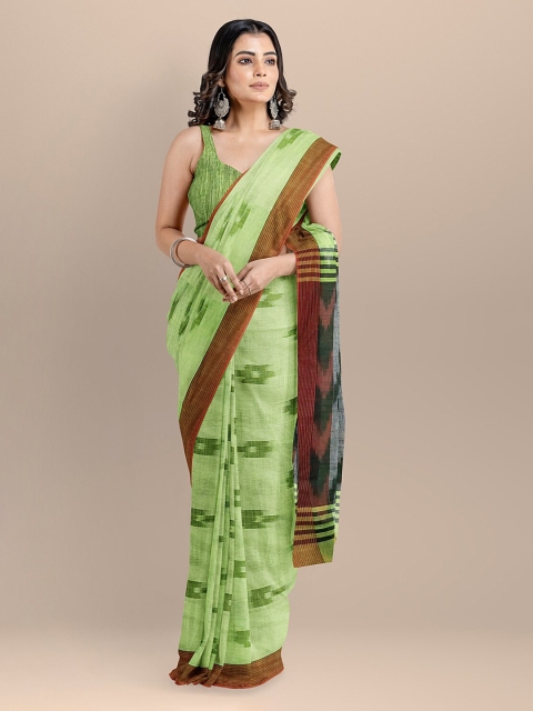 

BharatSthali Green Pure Cotton Woven Design Pochampally Sustainable Saree