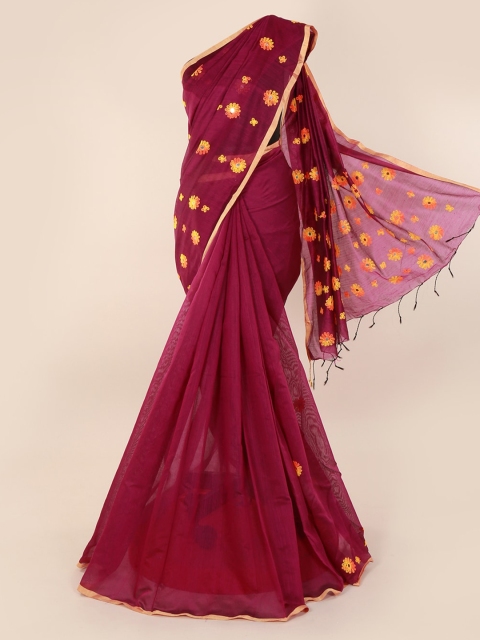 

Pothys Burgundy Embroidered Cotton Blend Saree