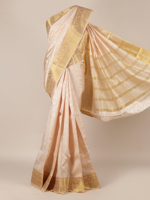 

Pothys Cream-Coloured Woven Design Jute Silk Saree with Zari Border