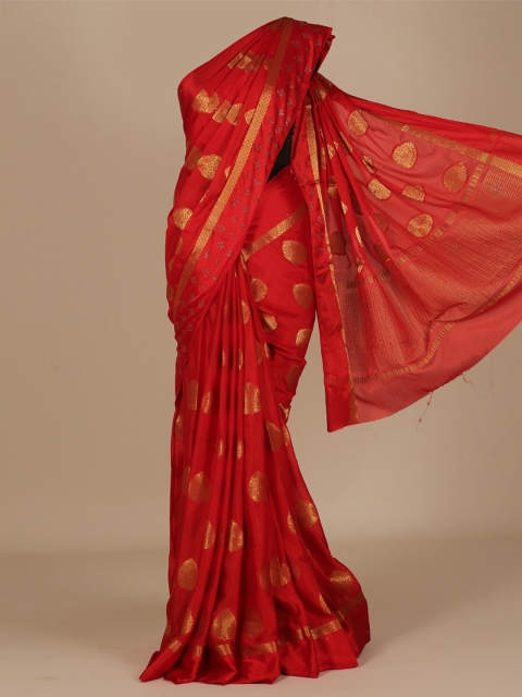 

Pothys Red & Gold-Toned Poly Chiffon Printed Saree