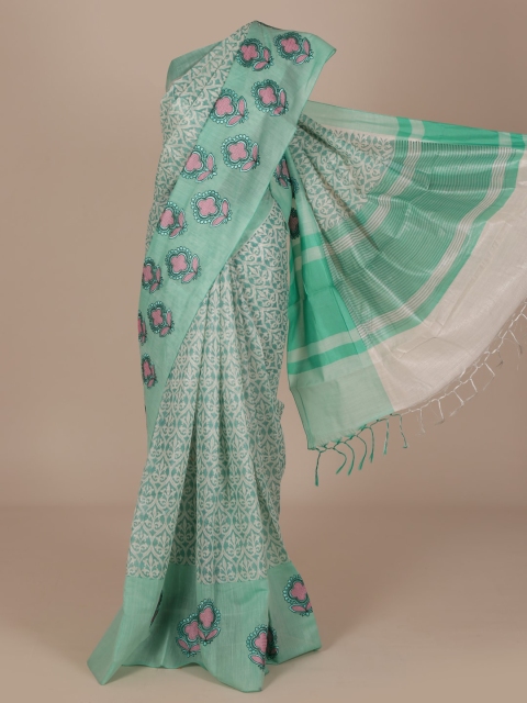 

Pothys Green & Pink Cotton Blend Printed Saree