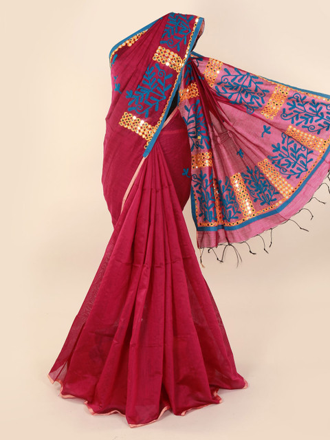 

Pothys Magenta Solid Cotton Blend Saree