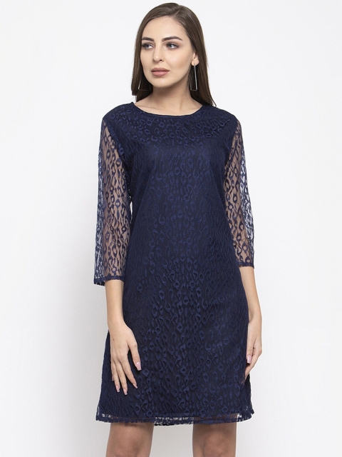 

Purple State Women Blue Self Design Sheath Dress