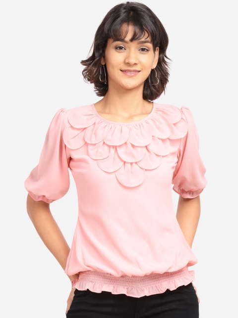 

Clothzy Women Pink Solid Blouson Top