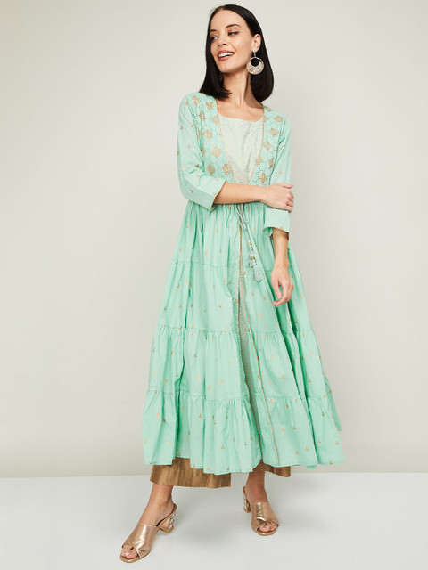 

Melange by Lifestyle Women Sea Green & Gold-Coloured Embroidered Anarkali Kurta