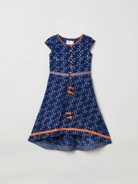 

max Girls Blue Printed A-Line Dress