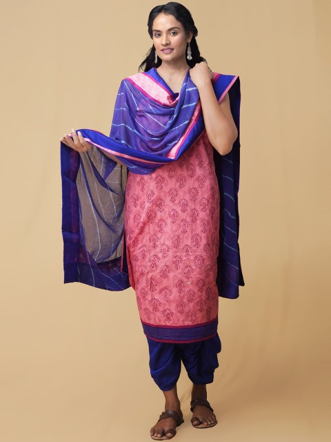 

Unnati Silks Women Pink & Blue Unstitched Dress Material
