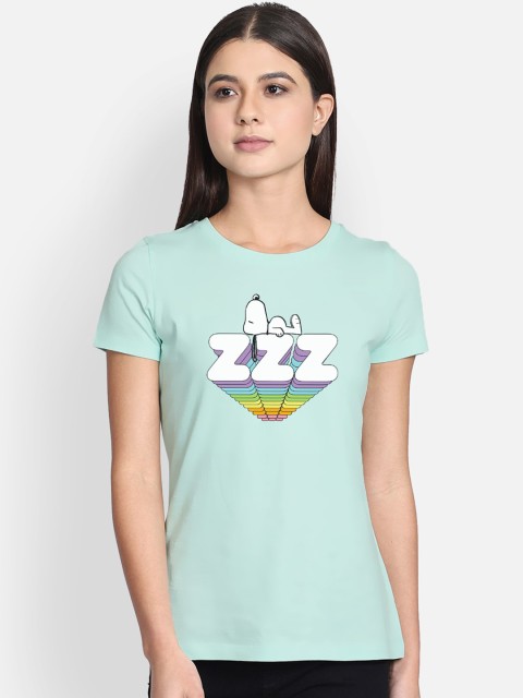 

Free Authority Women Green Peanuts Printed Round Neck T-shirt