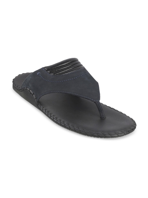 Metro Men Blue Solid Leather Comfort Sandals
