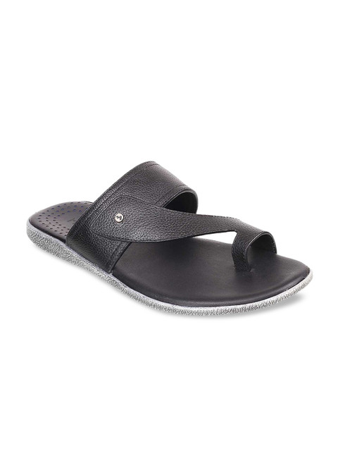

Metro Men Black Solid Leather Comfort Sandals