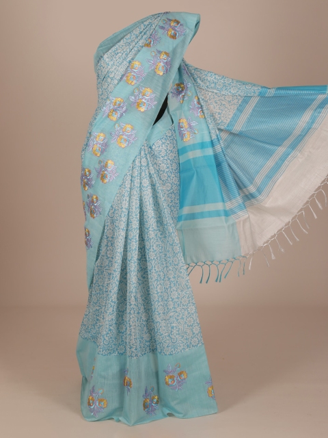 

Pothys Turquoise Blue Woven Design Cotton Blend Saree