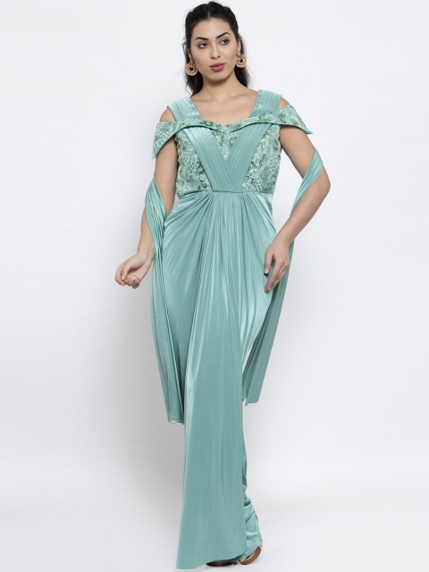 

KHALOM Women Green Embroidered Drape Gown