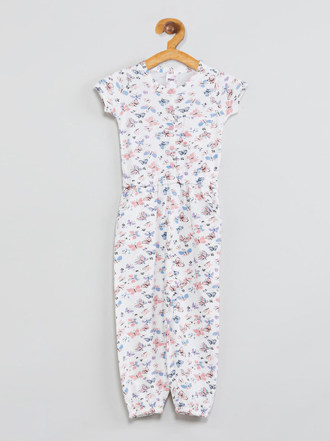 

max Girls White Printed Cotton Jumpsuit