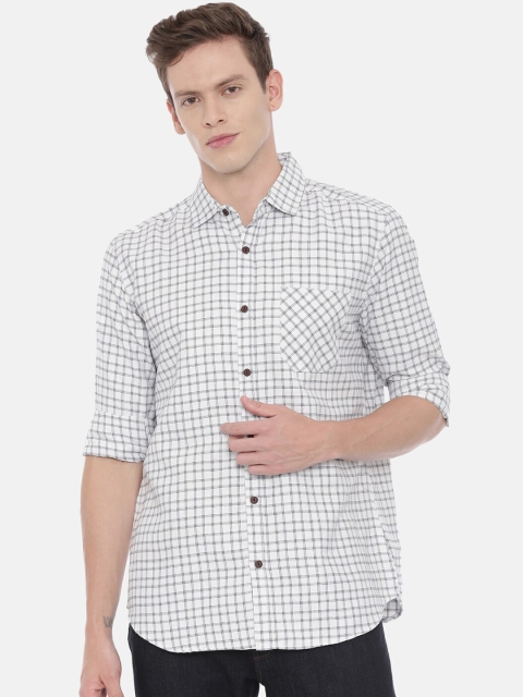 

William White Men White & Grey Slim Fit Checked Casual Shirt