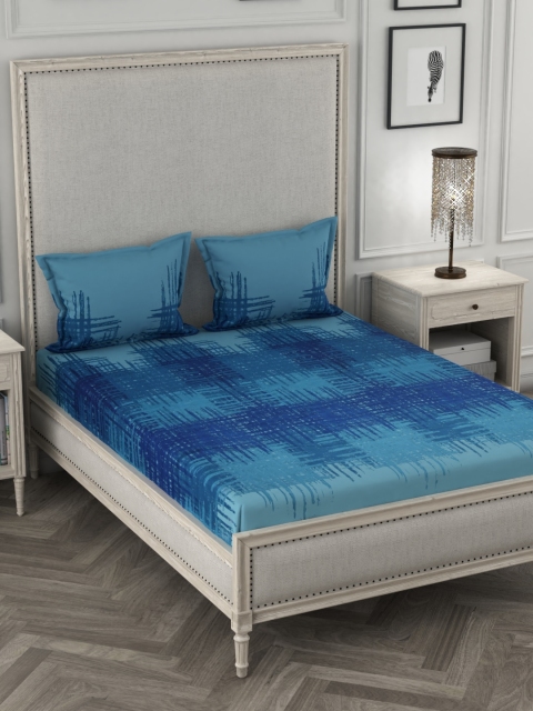 

STELLAR HOME Blue Abstract 90 GSM Linen Double Queen Bedsheet With 2 Pillow Covers