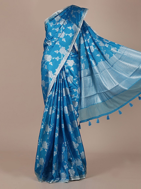 

Pothys Blue & Silver-Toned Art Silk Woven Design Saree