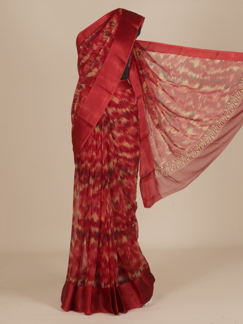 

Pothys Red Dyed Poly Chiffon Saree