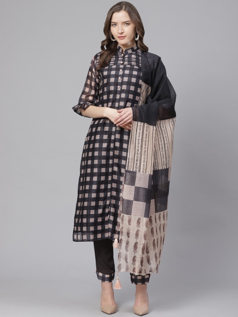 

Chhabra 555 Women Black & Beige Printed Kurta with Trousers & Dupatta