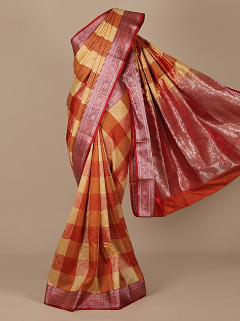 

Pothys Brown & Pink Art Silk Checked Saree