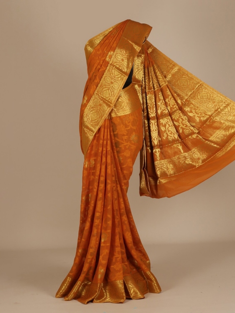 

Pothys Mustard Yellow Woven Design Poly Chiffon Saree