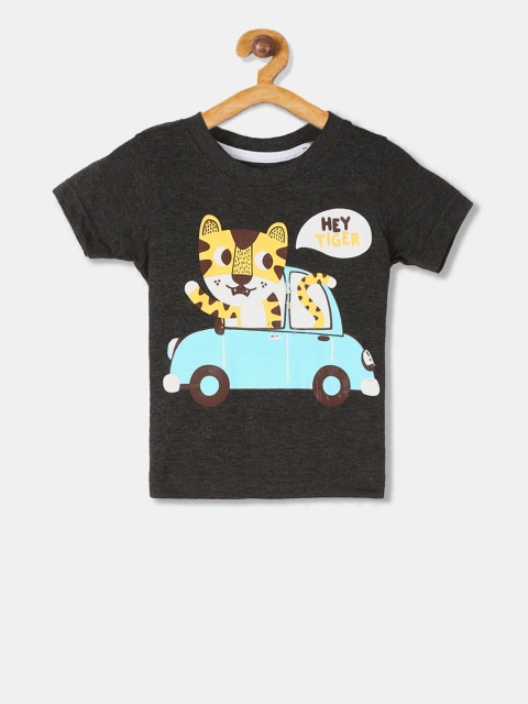 

Donuts Boys Charcoal Grey & Blue Printed Round Neck T-shirt