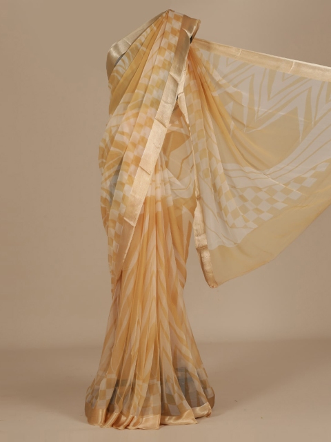 

Pothys Cream-Coloured Printed Poly Chiffon Saree