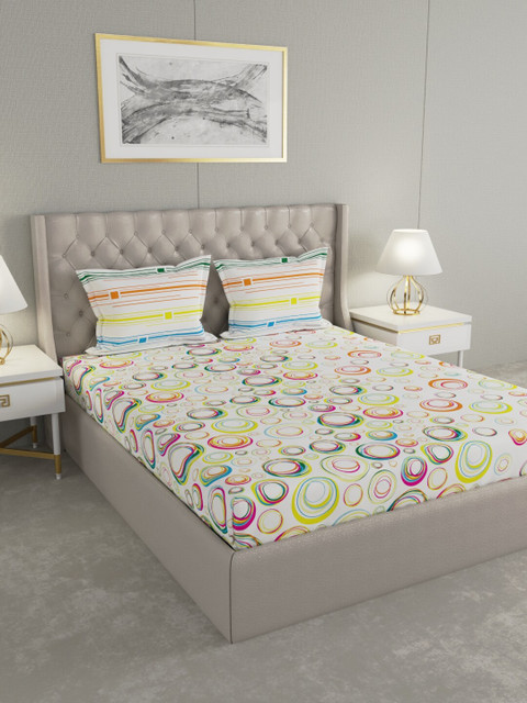 

Raymond Home White & Pink Printed 100% Cotton 144 TC Double Bedsheet With 2 Pillow Covers