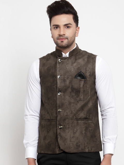 

KLOTTHE Men Brown Woven Design Nehru Jacket
